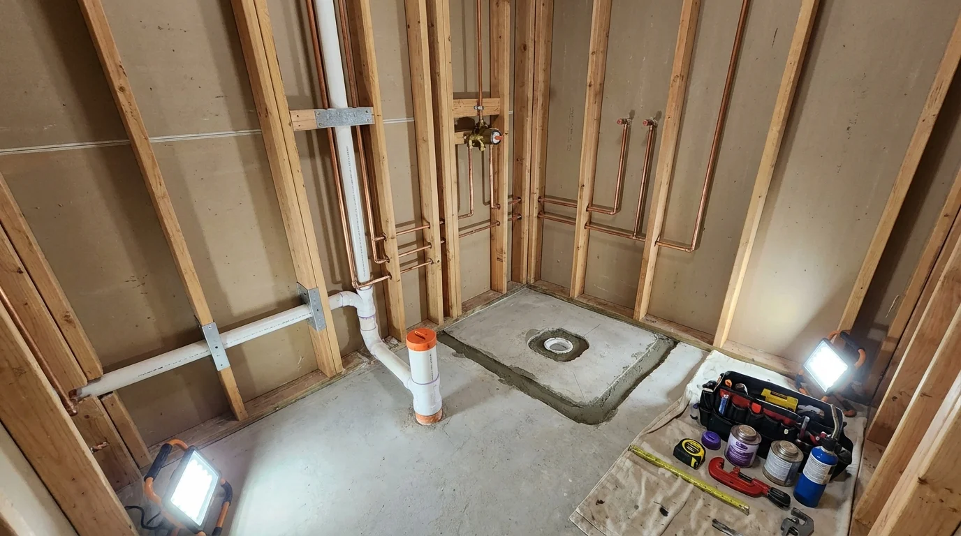 Bathroom rough-in plumbing during remodel by Johns Plumbing LLC in Pleasant View