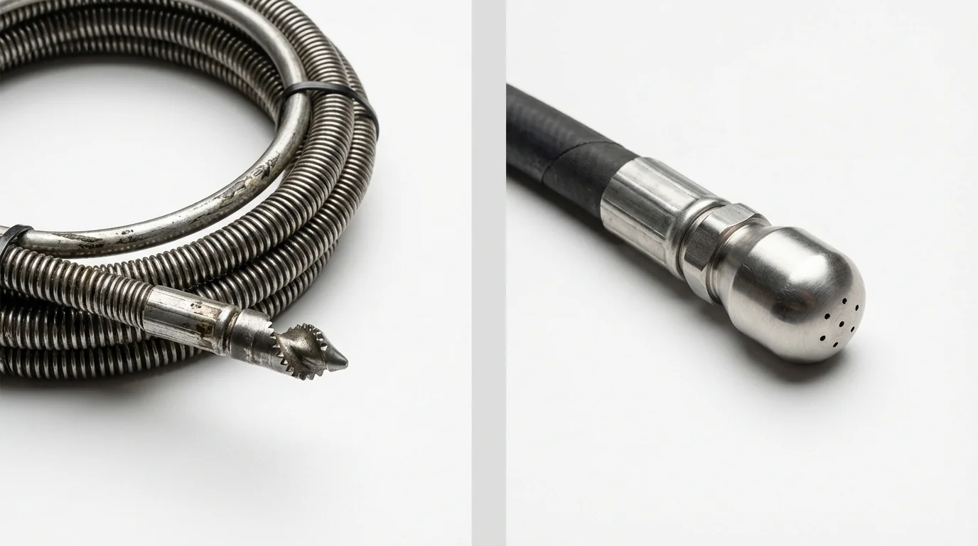 Drain snake cable and hydro jetting nozzle used for drain cleaning in Pleasant View, TN