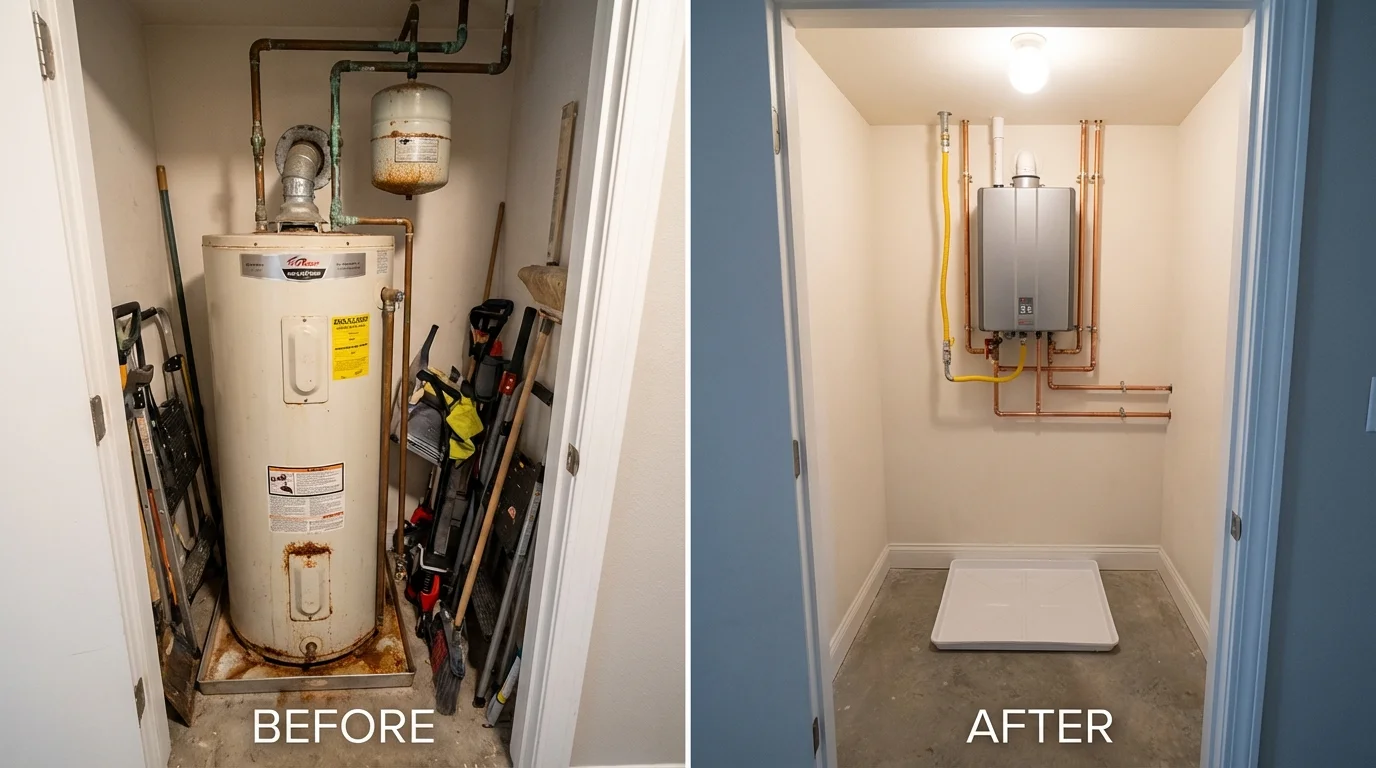 Tank water heater versus wall-mounted tankless unit comparison for Pleasant View, TN homeowners