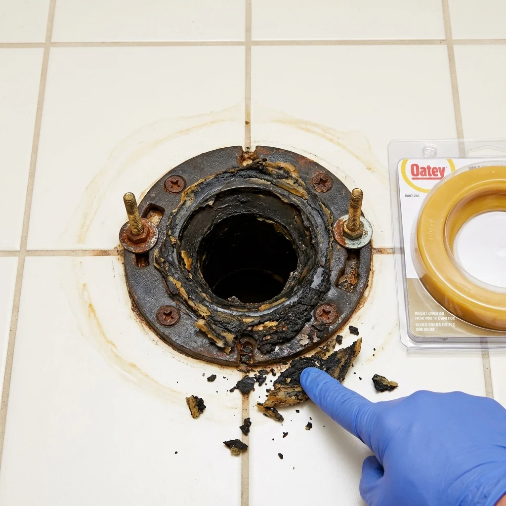 Failed wax ring showing water seepage at the base of a toilet in a Pleasant View, TN home