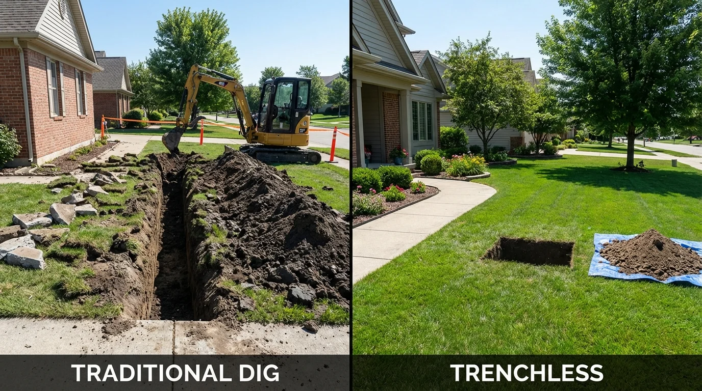 Trenchless sewer repair with minimal yard damage versus traditional excavation in Pleasant View, TN